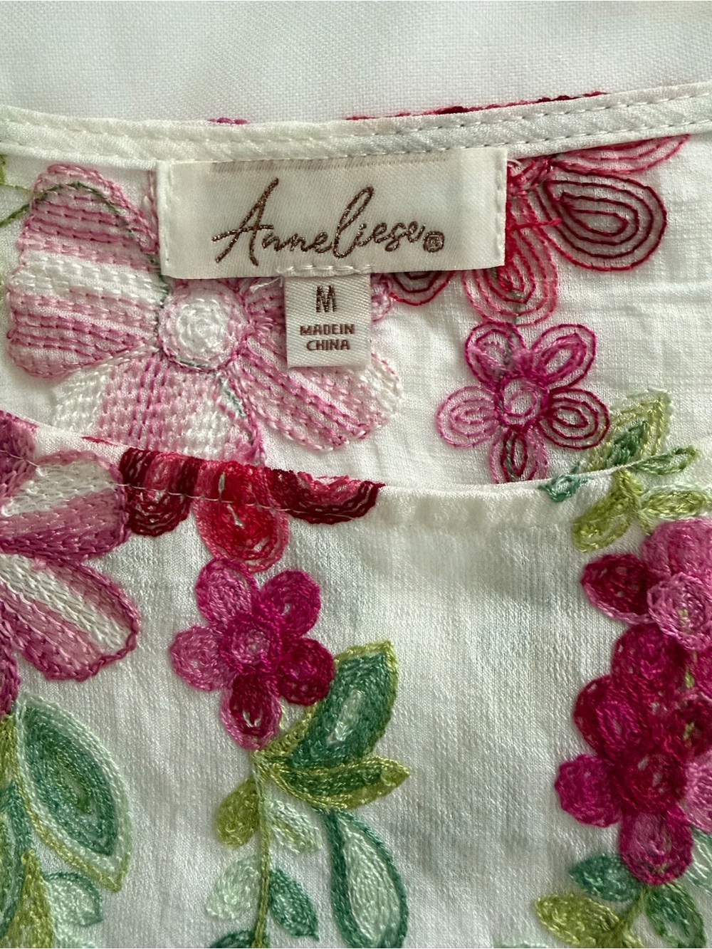 Embroidered Floral White Women's Peasant Top - Picture 2 of 5